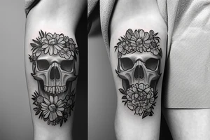 Thw skull of a bear with flowers and trees tattoo idea