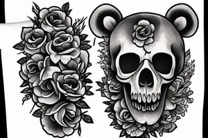 Thw skull of a bear with flowers and trees tattoo idea