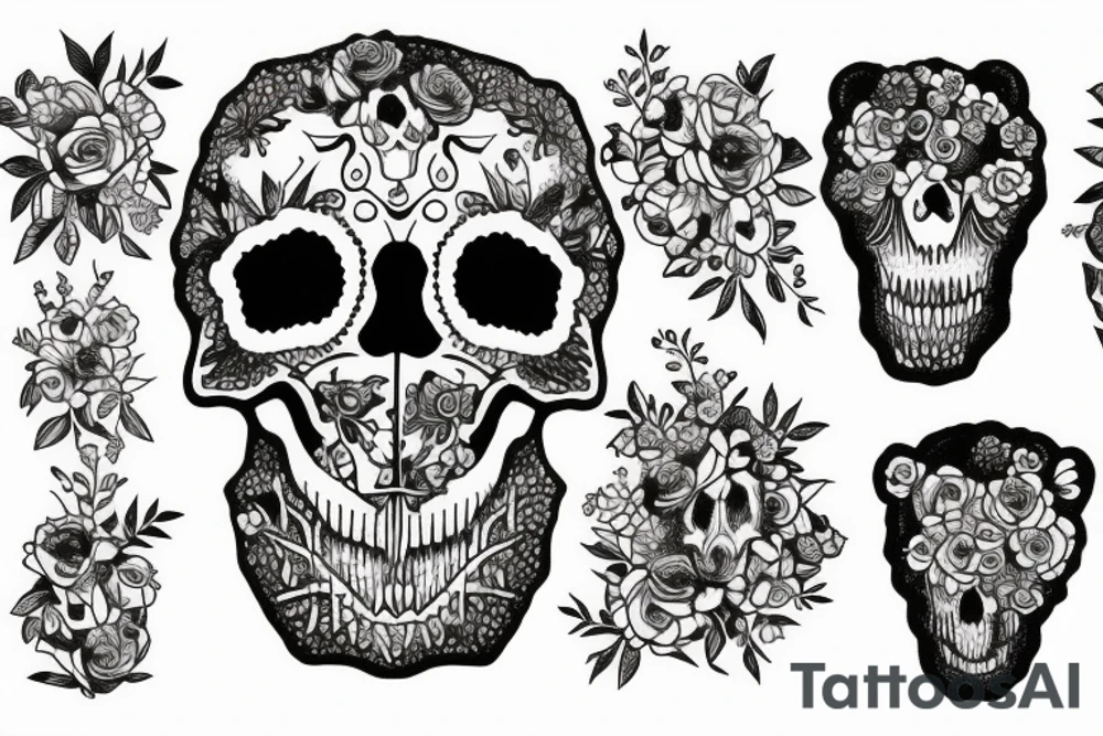Bears skull with flowers and trees tattoo idea
