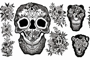 Bears skull with flowers and trees tattoo idea