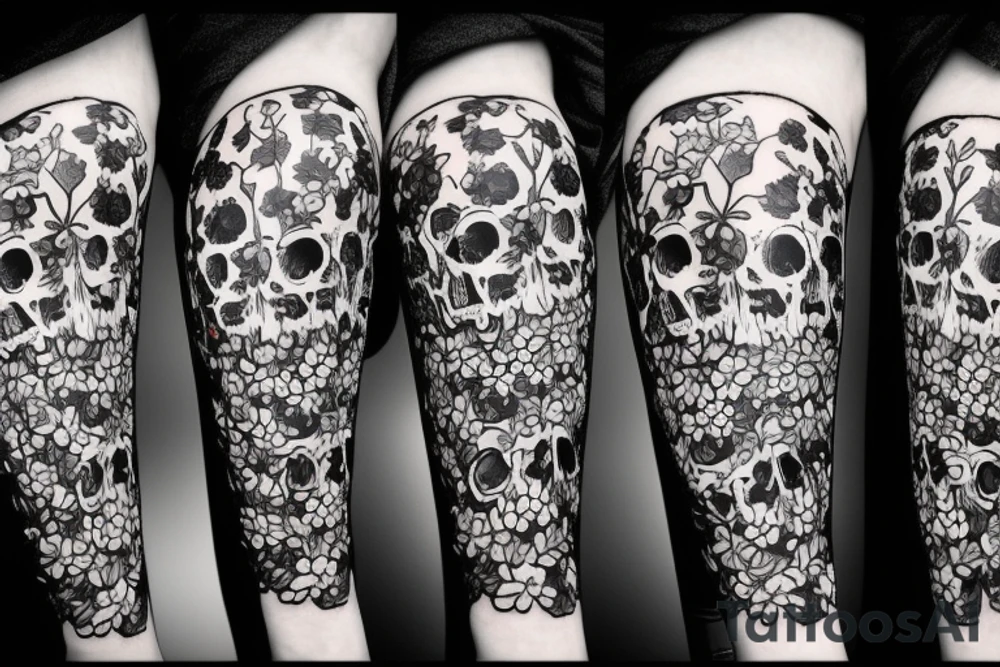 Bears skull with flowers and trees tattoo idea
