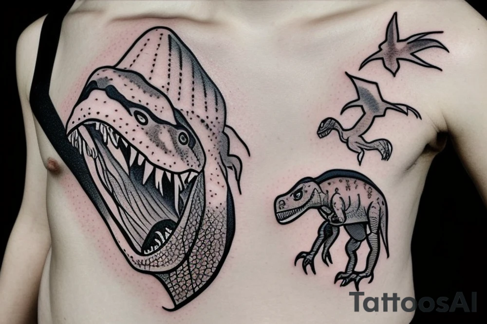 Dinosaur painting a picture tattoo idea
