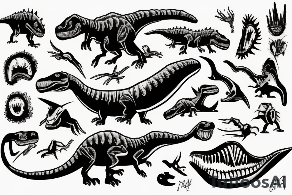 Dinosaur artist painting a picture with a paintbrush tattoo idea