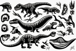 Dinosaur artist painting a picture with a paintbrush tattoo idea