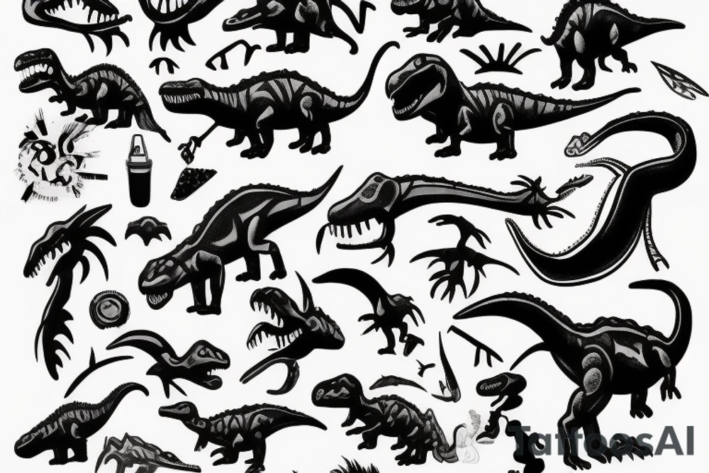 Dinosaur artist painting a picture with a paintbrush tattoo idea