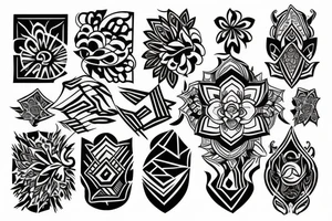 Design A Tattoo For A Male Shoulder Featuring Abstract Or Geometric Shapes In Black And Gray With A Hint Of color and a flower incorporated in the design. tattoo idea