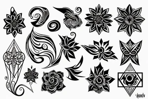 Design A Tattoo For A Male Shoulder Featuring Abstract Or Geometric Shapes In Black And Gray With A Hint Of color and a flower incorporated in the design. tattoo idea