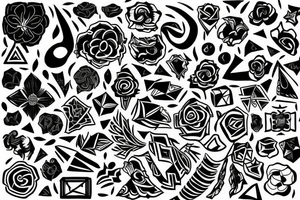 Design A Tattoo For A Male Shoulder Featuring Abstract Or Geometric Shapes In Black And Gray With A Hint Of color and a flower incorporated in the design. tattoo idea
