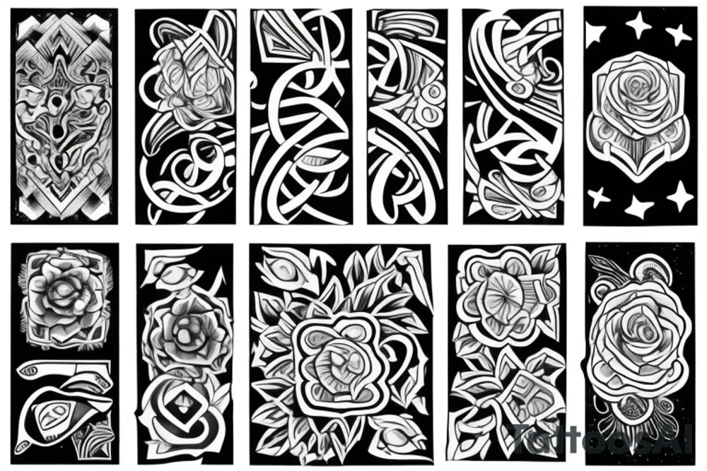 Design A Tattoo For A Male Shoulder Featuring Abstract Or Geometric Shapes In Black And Gray With A Hint Of color and a flower incorporated in the design. tattoo idea