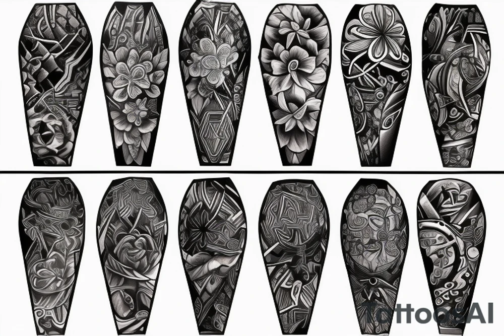 Design A Tattoo For A Male Shoulder Featuring Abstract Or Geometric Shapes In Black And Gray With A Hint Of color and a flower incorporated in the design. tattoo idea