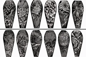 Design A Tattoo For A Male Shoulder Featuring Abstract Or Geometric Shapes In Black And Gray With A Hint Of color and a flower incorporated in the design. tattoo idea