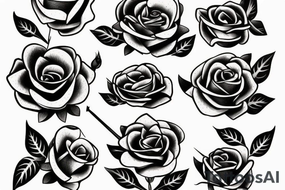 roses with arrow and olive branch tattoo idea