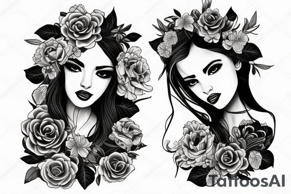 girl with neotraditional flower head tattoo idea