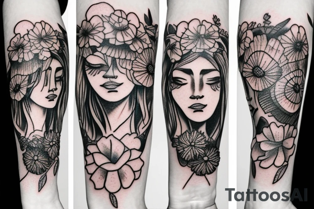 girl with neotraditional flower head tattoo idea