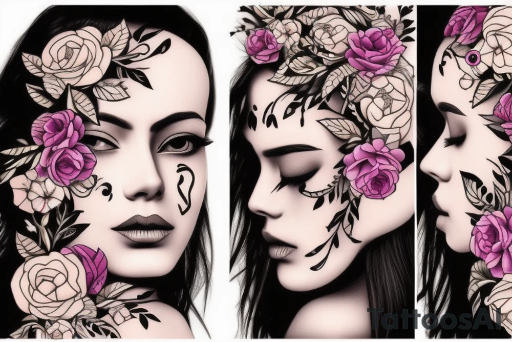 girl with neotraditional flower head tattoo idea
