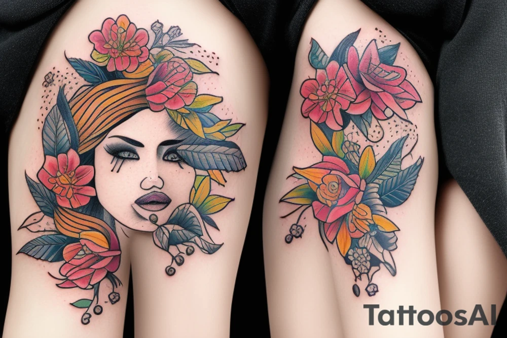 girl with neotraditional flower head tattoo idea