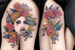 girl with neotraditional flower head tattoo idea