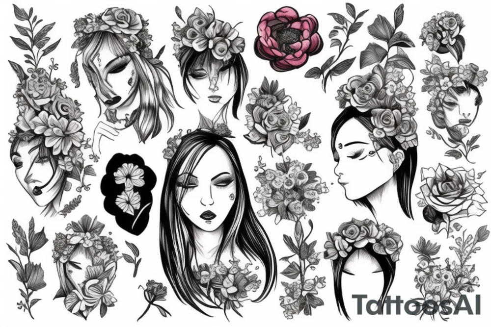 girl with flower head tattoo idea