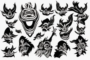 A shapeless monster in a Tengu mask gets out of the hole tattoo idea