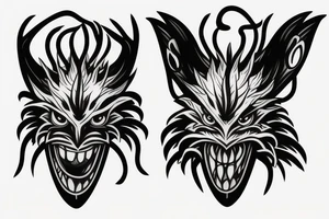 A shapeless monster in a Tengu mask gets out of the hole tattoo idea