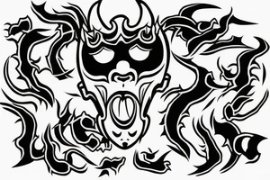 A shapeless monster in a Tengu mask gets out of the unformed hole tattoo idea