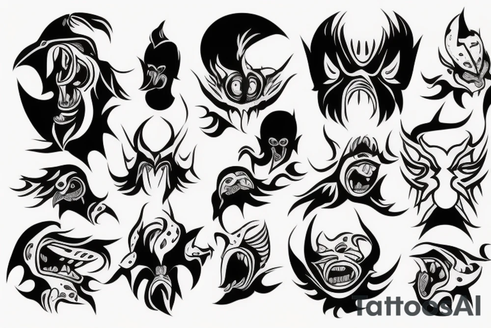 A shapeless monster in a Tengu mask gets out of the unformed hole tattoo idea