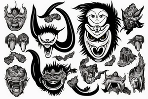 A shapeless monster in a Tengu mask gets out of the unformed hole tattoo idea