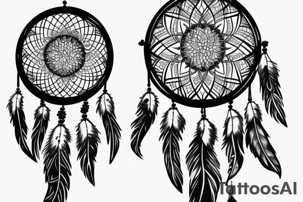 Wolf dream catcher with crystals tattoo idea