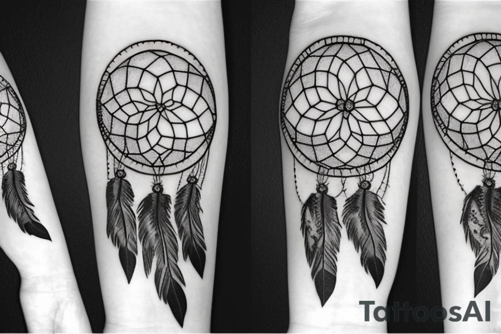 Wolf dream catcher with crystals tattoo idea