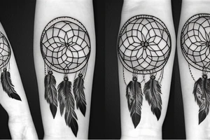 Wolf dream catcher with crystals tattoo idea