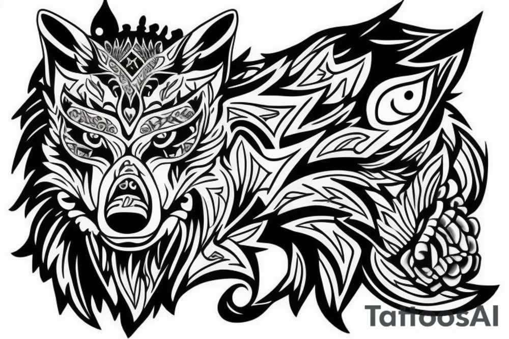 Fierce wolf wearing crystal jewels tattoo idea