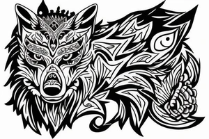 Fierce wolf wearing crystal jewels tattoo idea