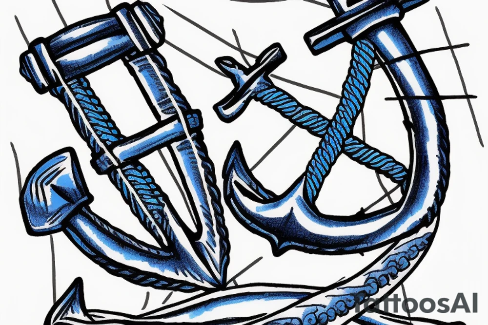 Blue-faded anchor with rope tattoo idea