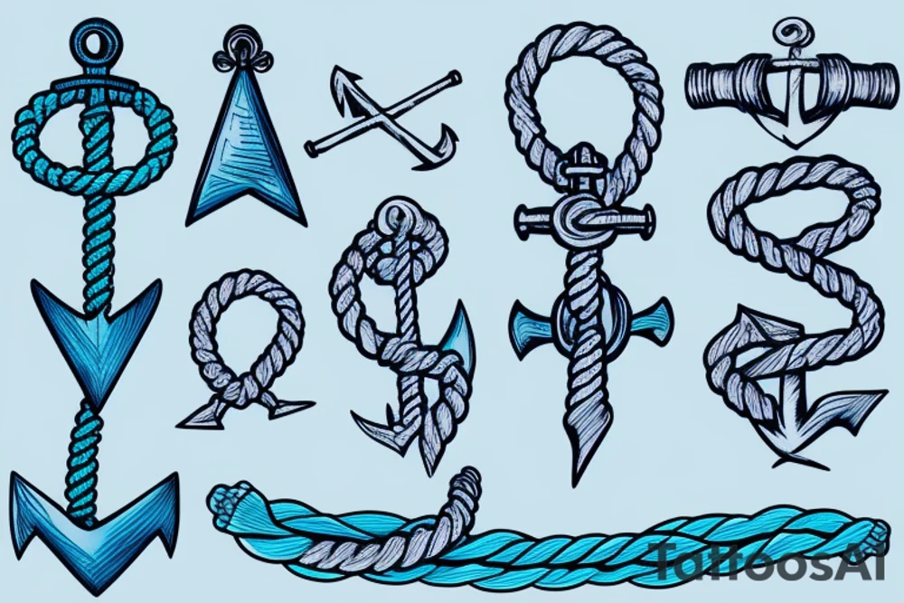 Blue-faded anchor with rope tattoo idea