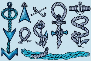 Blue-faded anchor with rope tattoo idea