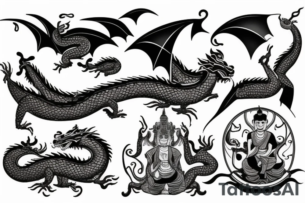Vietnamese boat people with dragon and Buddha tattoo idea