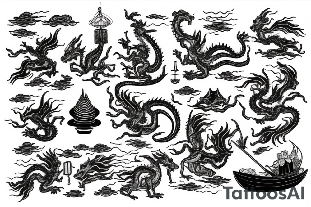 Vietnamese boat people with dragon and Buddha tattoo idea