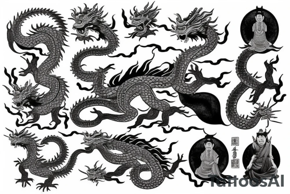 Vietnamese boat people with Japanese dragon and Buddha tattoo idea