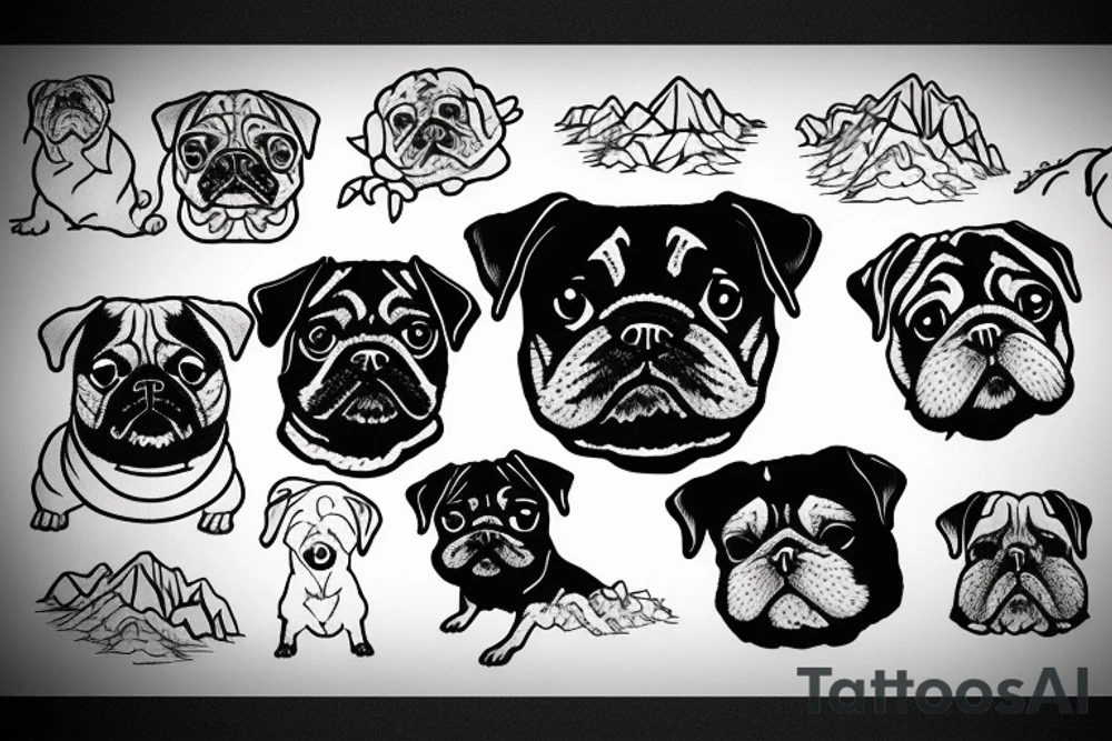 pug and shih tzu and mountains tattoo idea