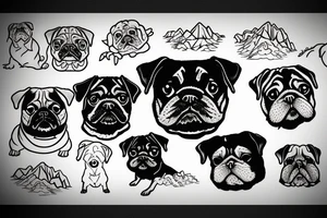 pug and shih tzu and mountains tattoo idea