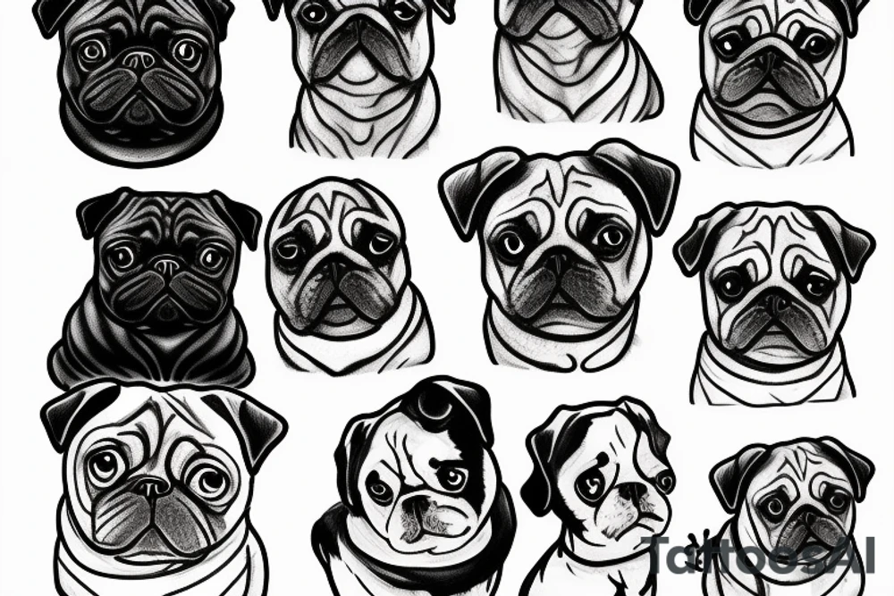 pug and shih tzu and mountains tattoo idea