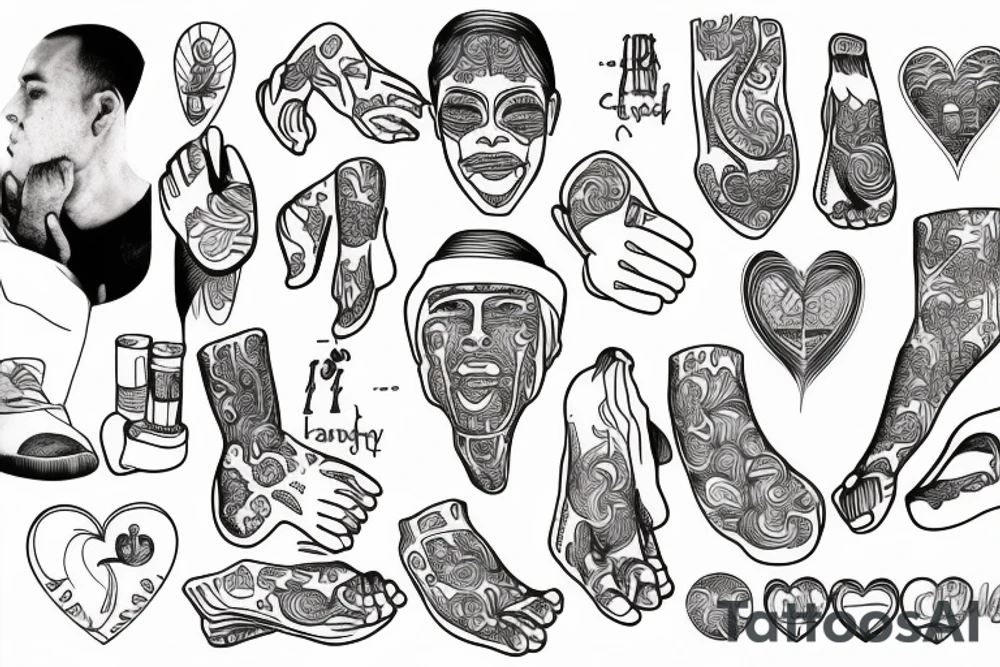 line drawing depicting integrity where a person has the same thing in their heart, head, foot, and speech tattoo idea