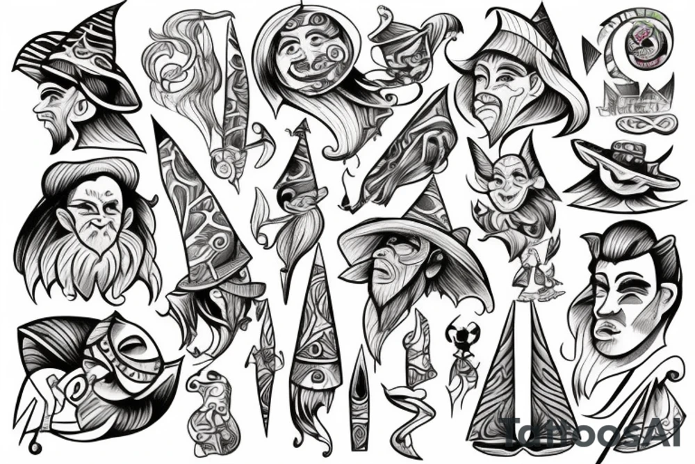 Cartoonish colorful small wizard tattoo idea
