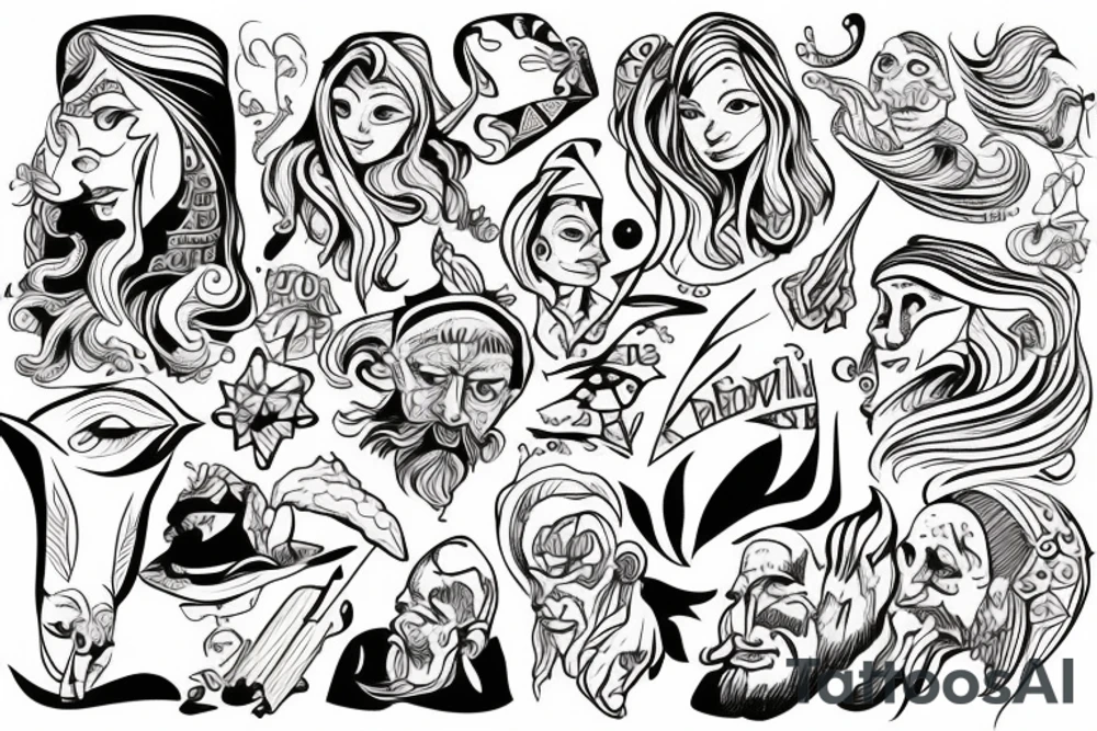 Cartoonish colorful small wizard tattoo idea