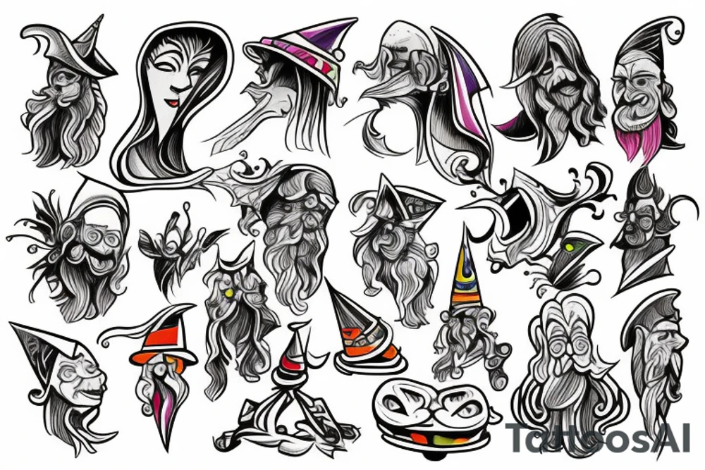 Cartoonish colorful small wizard tattoo idea