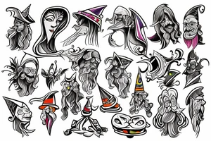 Cartoonish colorful small wizard tattoo idea