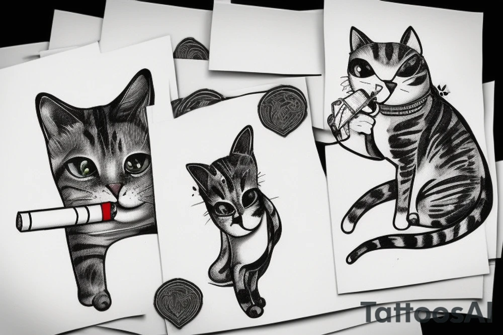 cat in pants with a cigarette tattoo idea