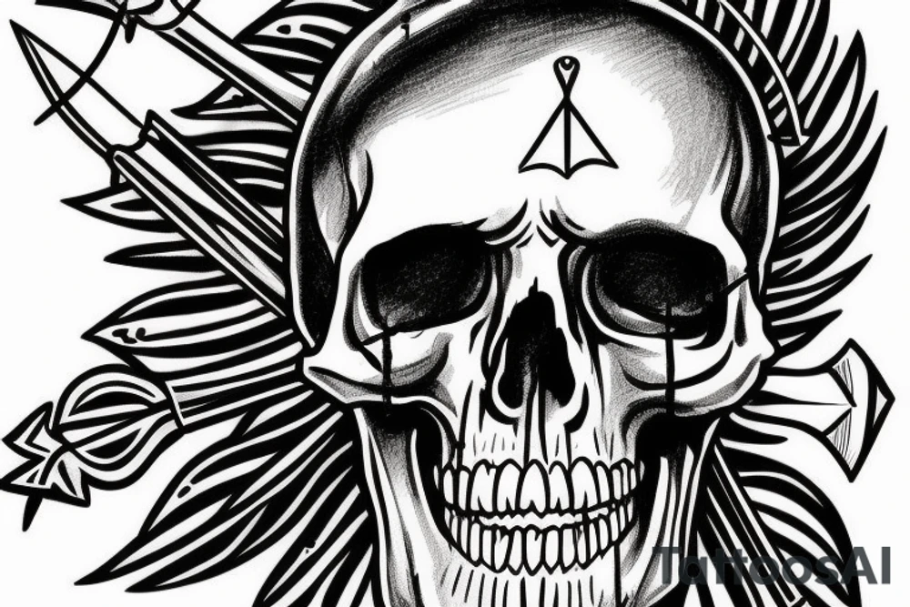 a shaded skull with a arrow coming out of the eye tattoo idea