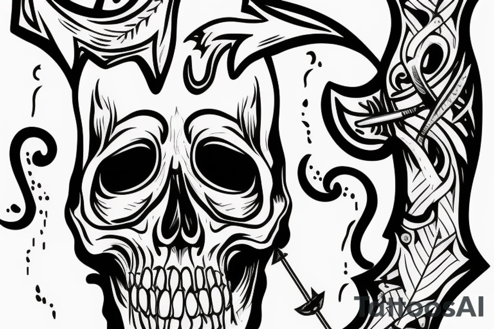 a shaded skull with a arrow coming out of the eye tattoo idea