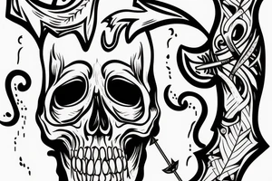 a shaded skull with a arrow coming out of the eye tattoo idea